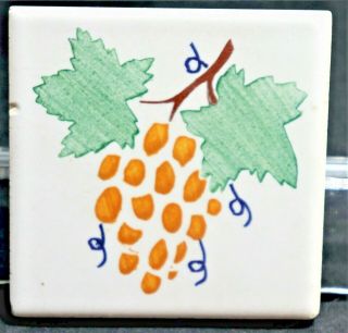 Vintage Portuguese Traditional Hand Painted Tile (bunch Of Grapes)