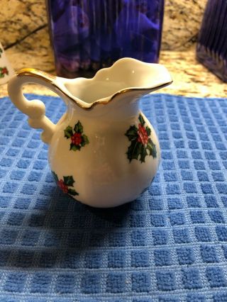 Lefton White Holly Leaf & Berry Christmas Pitcher