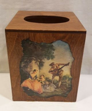 Vintage Folk Art Wood Tissue Box Holder Applique Country Decor