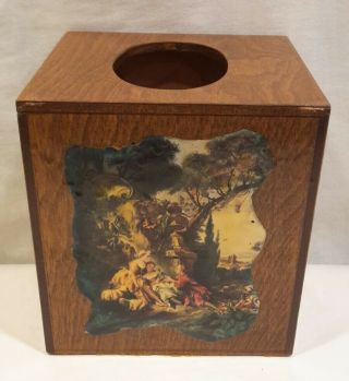 Vintage Folk Art Wood Tissue Box Holder Applique Country Decor 2