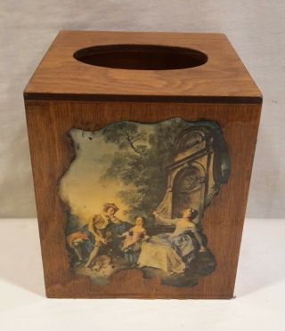 Vintage Folk Art Wood Tissue Box Holder Applique Country Decor 3