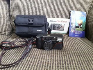 Vtg Nikon One Touch F2.  8 35mm Point & Shoot Film Camera W/orig Bag,  Instructions