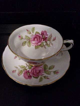 Grosvenor Bone China Tea Cup & Saucer England Pink Rose Pattern