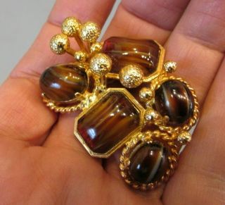 Rare Vintage 1968 Signed Christian Dior Germany Brown Art Glass Runway Brooch