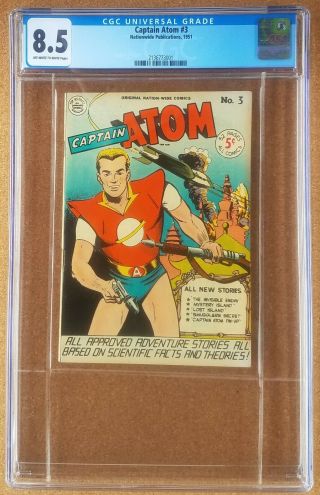 Captain Atom 3 Cgc 8.  5 Nationwide Comics 1951 Cool Rocket Ship Cover 5 " X 7.  25 "