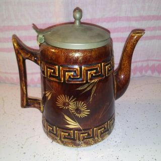 Large Brown Decorative Ceramic Teapot With Lid