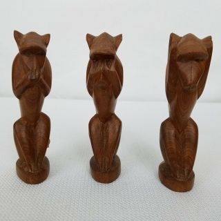 3 Wood Hand Carved In Kenya Monkeys See No Evil Hear No Evil Speak No Evil 4.  5 "