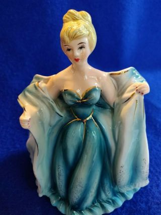 Vintage Lady Vase,  R&b Co. ,  Japan,  Ceramic - Hi - Gloss,  Blue Dress,  Blond Hair,  1940 