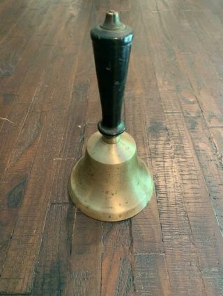 Vintage Solid Brass School Bell With Wooden Handle,  Loud Sound