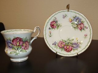 Vintage Royal Dover Bone China Purple/pink Flowers Cup & Saucer Set England Vgc
