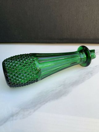 19.  5” Rossini Empoli Italian Glass Genie Bottle Decanter Diamond Point GREEN 3