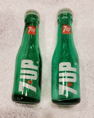 Vintage 7 Up Soda Bottle Salt And Pepper Shakers 4 Inches