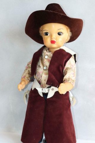 Vintage Jerri Lee Doll Pat Pending With Caracul Wig In Cowboy Outfit