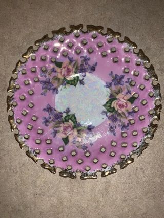 Vtg Royal Halsey Very Fine Tea Cup Saucer Pinkish Purple Floral Gold Trim Luster