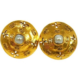 Auth Chanel Vintage Cc Logos Imitation Pearl Earrings Clip - On 28 France T02364