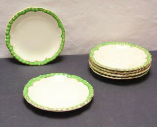 (set Of 6) Vintage Butter Pat Dishes With Green Rim & Gold Trim