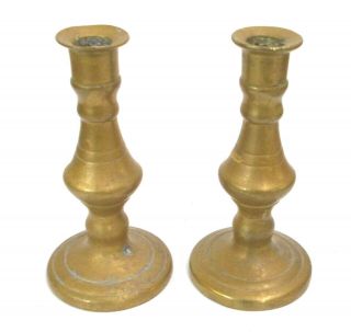 Victorian Antique English Cast Brass Candlesticks 3 Inches Tall