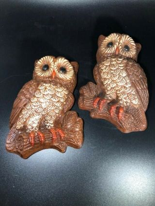 2 Vintage Owls Wall Hanging Decor Plaques Home Interiors Homco Foam