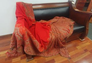 Huge Antique Victorian Paisley Kashmir Shawl Textile Vintage Clothing Tablecloth