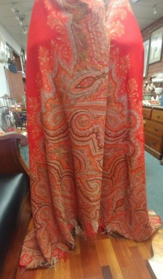 HUGE Antique VICTORIAN Paisley Kashmir Shawl TEXTILE Vintage Clothing Tablecloth 3