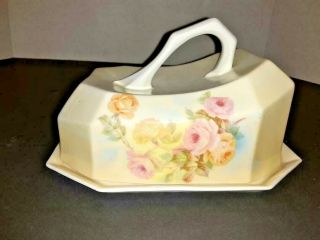 Antique Prussia Royal Rudolstadt Covered Cheese Butter Dish Porcelain Floral
