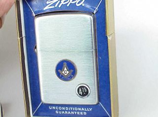 Very Vintage Masons / Freemasons Zippo Cigarette Lighter.  Mib