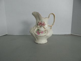 Small Porcelain Pitcher With Gold Trim And Pink Roses