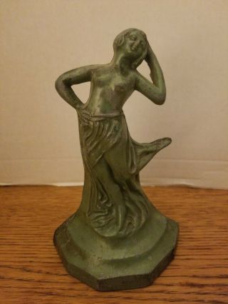 Antique Cast Metal Art Nouveau Naked Lady Statue