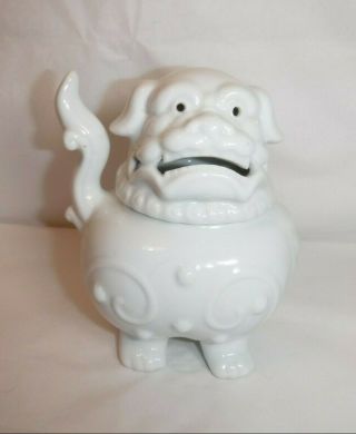 Awesome White Ceramic Foo Dog - Incense Burner,  Candle Holder Or Trinket - Japan