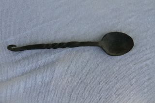 Iron Wrought Antique Adult Size Spoon 6.  5 Inches With Twist Detailing
