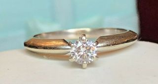 Vintage Estate 14k White Gold Diamond Ring Engagement Wedding Solitaire