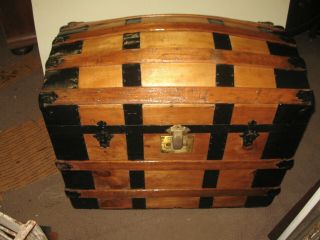 Antique Steamer Trunk Vintage Classic Victorian Dome Top Wooden Chest