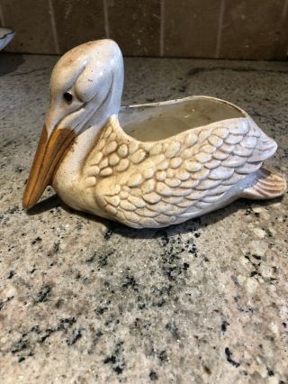 Vintage Ceramic Peaceful Pelican Planter Flower Pot