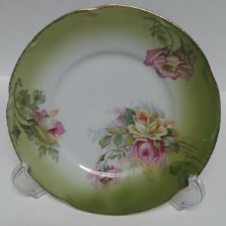 Antique J&c Louise Bavaria Hand Painted Plate Made In Germany Green/roses