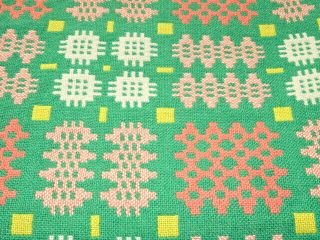 Vintage Welsh Wool Tapestry Blanket/throw 84 " X 73 " Green Coral Yellow