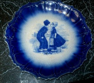 Antique Flow Flo Blue Plate Dutch Boy And Girl Kissing 8.  5 Inch