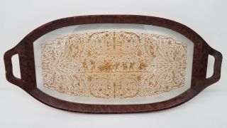 Antique Brevetto Wood Lace Inset Oval Serving Tray