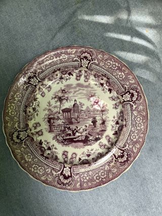 Antique Purple Staffordshire Transferware Plate - Milanese Villas