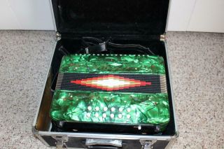 Stunning Vintage Great Playing Barcelona 3 Row Button Accordion W/original Case