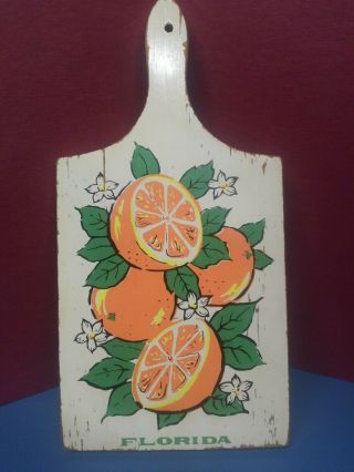 Vintage Wood Cutting Board Florida Oranges Hand Painted Wall Hanging & Usable
