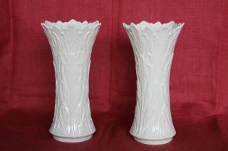 Lenox Porcelain Ivory 8 1/2 " Acanthus Leaf Scallopped Vase Two (2)