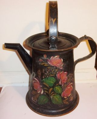 Antique Tole Painted Bent Spout Coffee Pot C: 1800s