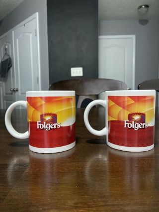 Two Vintage Folgers Mountain Grown Coffee Cup Mugs
