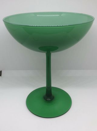 Large Vintage Green Opalescent Compote Comport Hand Blown Glass Art Glass 9 3/8”
