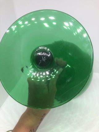 Large Vintage Green Opalescent Compote Comport Hand Blown Glass Art Glass 9 3/8” 3
