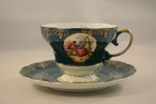 Vintage Royal Sealy China Japan Teacup And Saucer Colonial Green Gold
