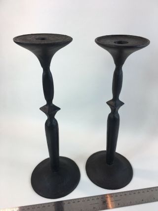 Solid Blackened Brass Hand Made 12” Candlesticks Vintage Heavy