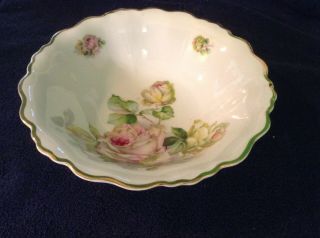 Antique 10 " Fine Porcelain Decorative Centerpiece Bowl W/roses W/gold Germany