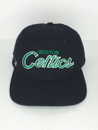 Vintage Boston Celtics Sports Specialties Snapback Hat Script Rare Black Dome