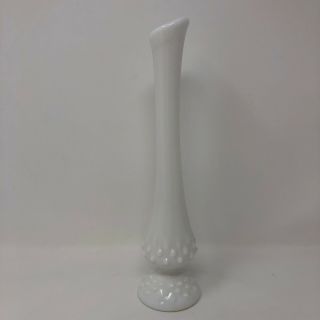 Vintage White Opaque Milk Glass Hobnail 10 " Tall Stretch Swung Bud Vase Pedestal